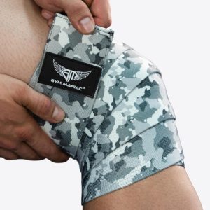 Gym Maniac Light Gray Camo GM Support Compression Knee Wraps